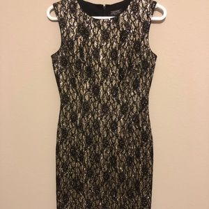 Tahari size 2P gold / black evening cocktail dress